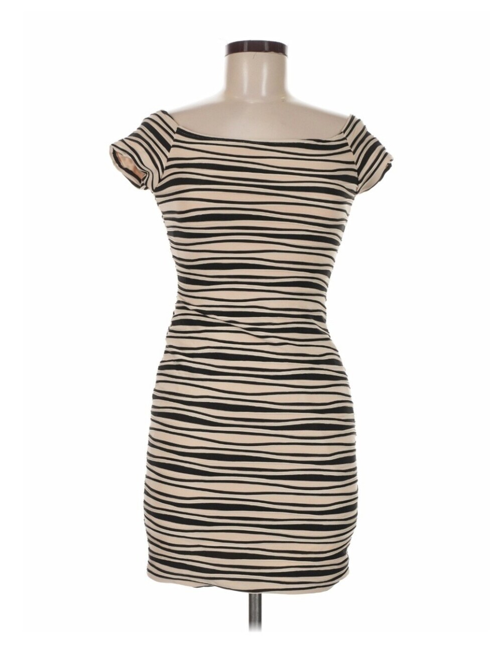 Brat Star Black and Cream Striped Boatneck Mini Dress